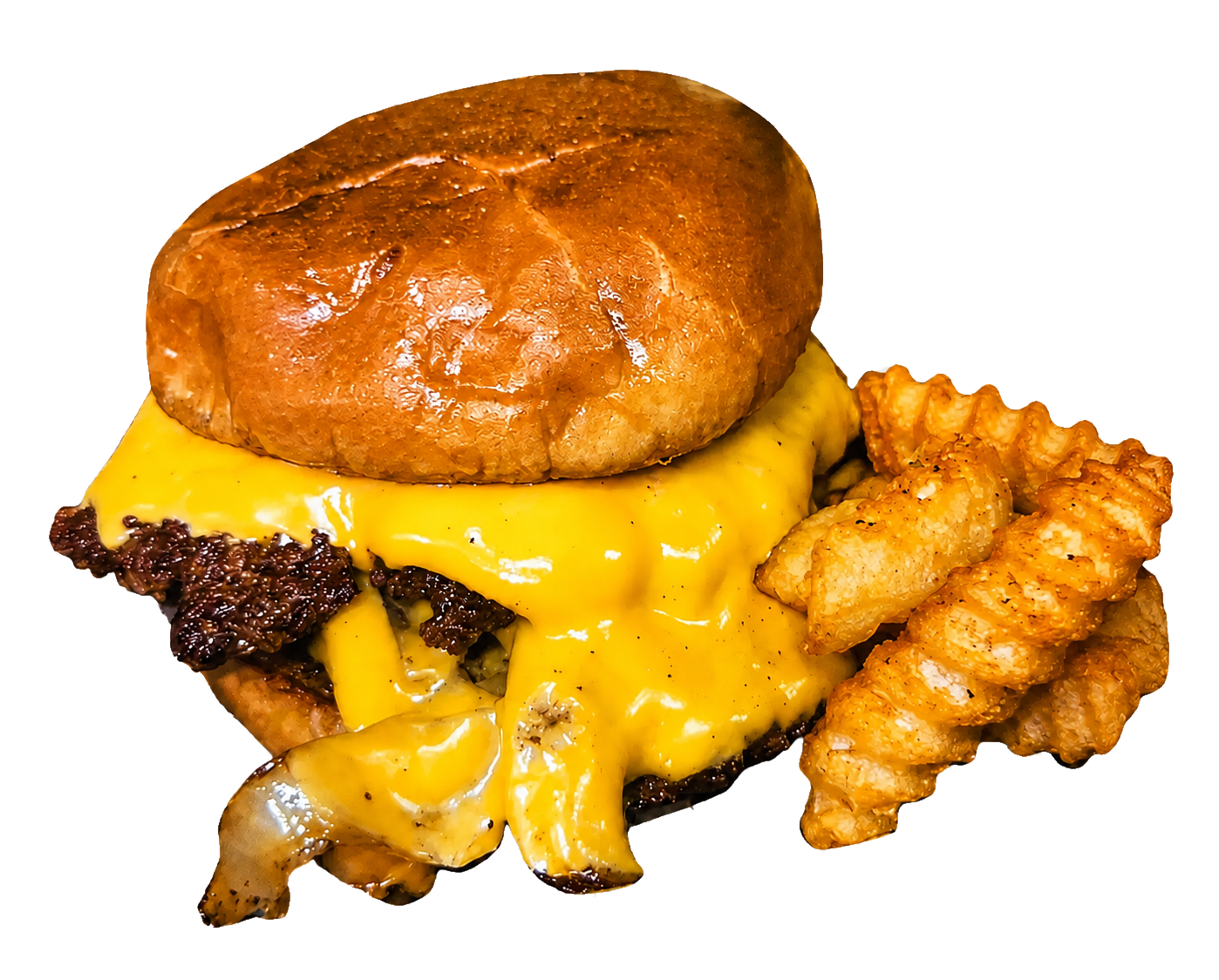 R&Beef Dawgz smash burger and fries